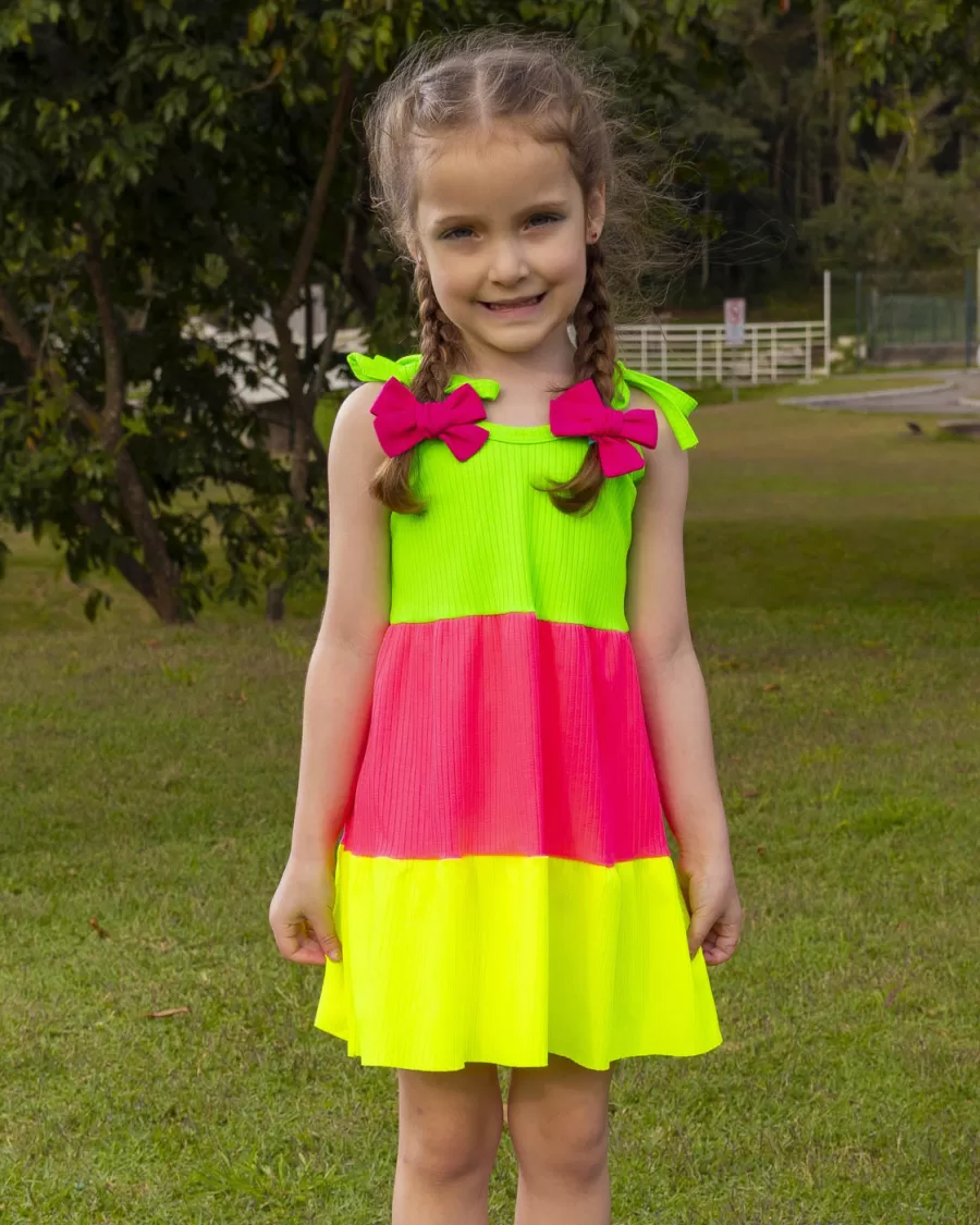 Vestido Infantil de Alça Canelado 3 Cores